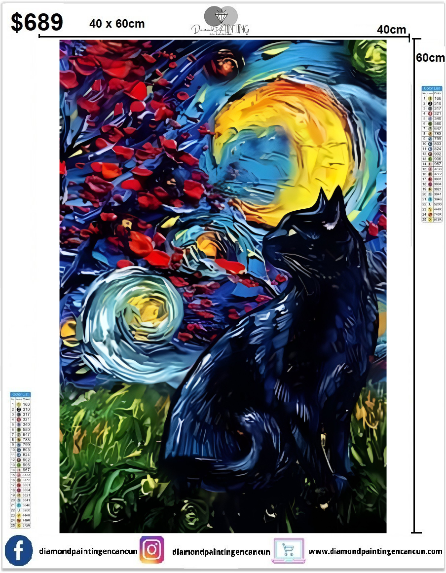 Gatito negro 40 x 60cm contiene Diamantes AB Y POLVO DE HADA