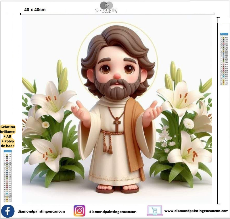 Jesús 40 x 40 contiene DIAMANTES GELATINA BRILLANTE EN LA OSCURIDAD, AB Y POLVO DE HADA