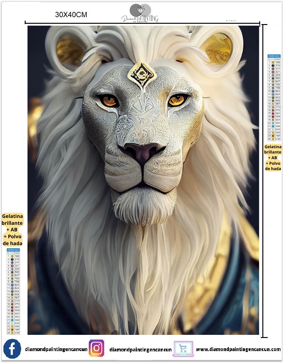 León 30 x 40 contiene DIAMANTES GELATINA, AB Y POLVO DE HADA