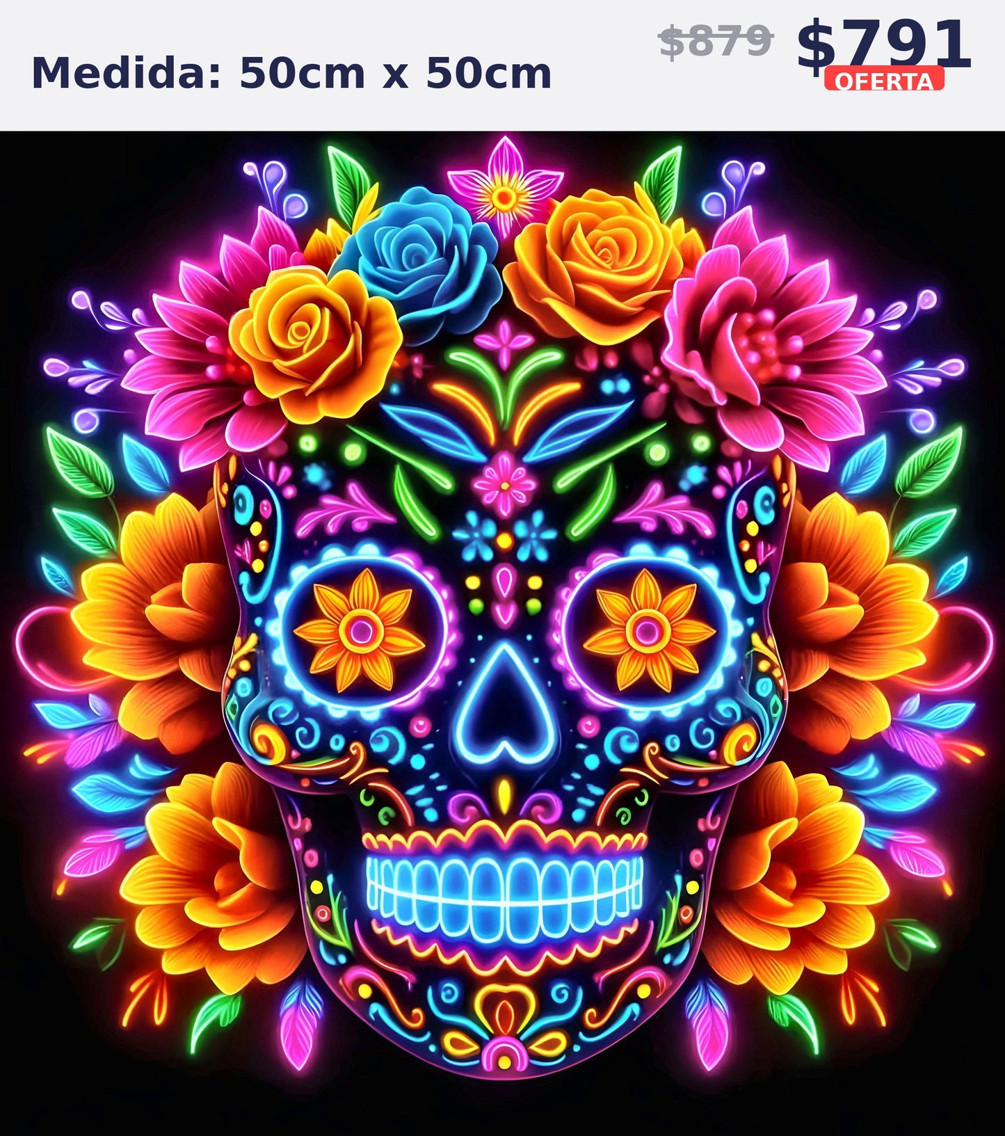 calavera neon flores 50 x 50 | Aparta con $100 / Resta $603