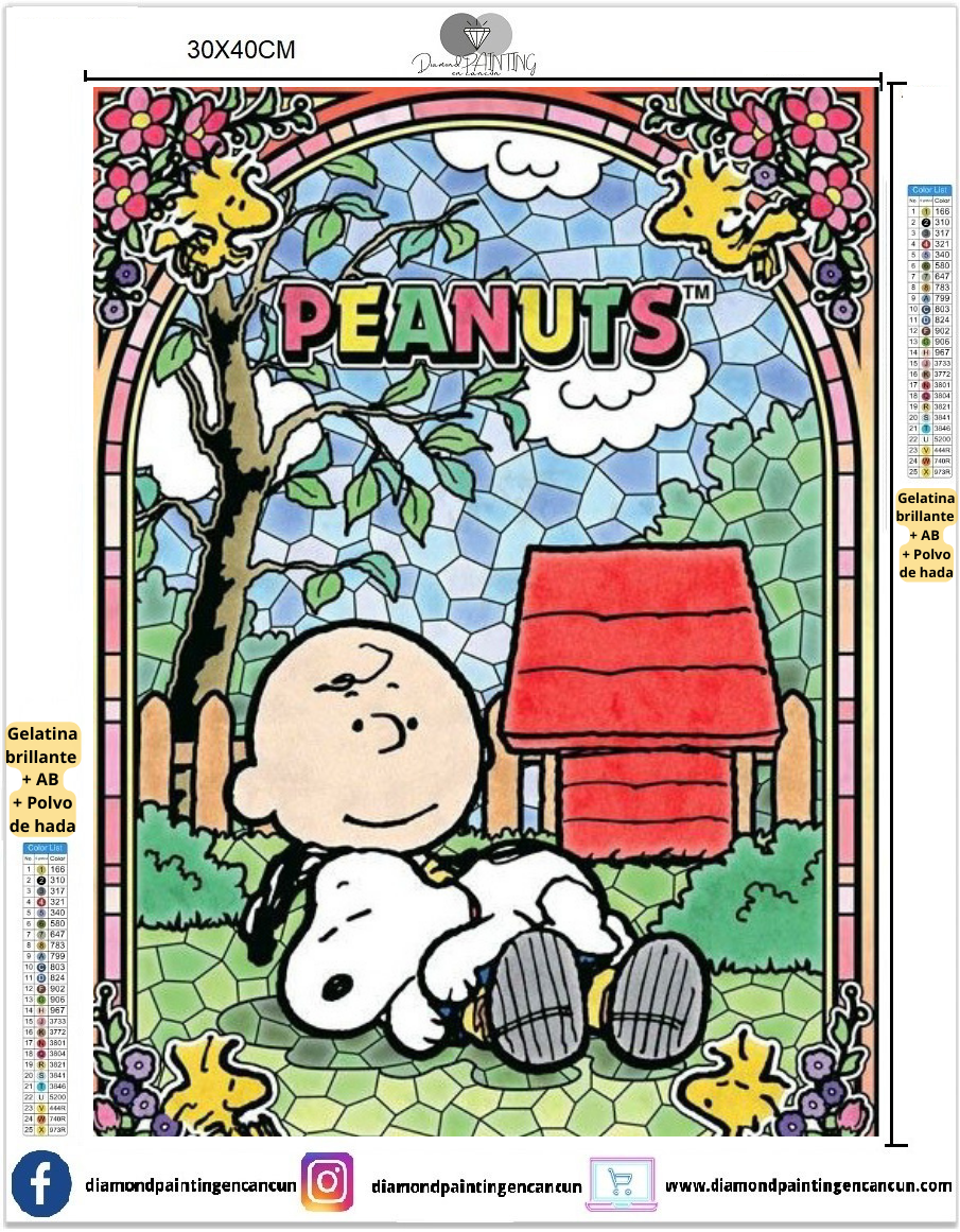 Snoopy 30 x 40 contiene DIAMANTE GELATINA BRILLANTE EN LA OSCURIDAD, AB Y POLVO DE HADA