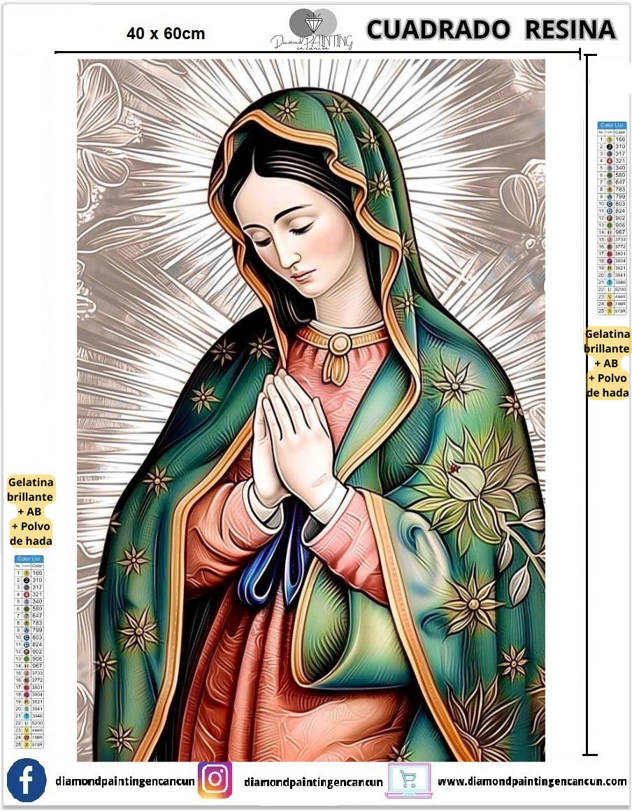 Virgen Maria 40 x 60 Contiene DIAMANTES DE RESINA: GELATINA BRILLANTE EN LA OSCURIDAD, AB Y POLVO DE HADA