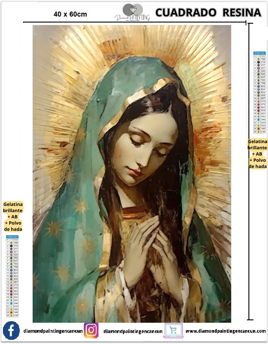 Virgen1 40 x 60 Contiene DIAMANTES DE RESINA: GELATINA BRILLANTE EN LA OSCURIDAD, AB Y POLVO DE HADA