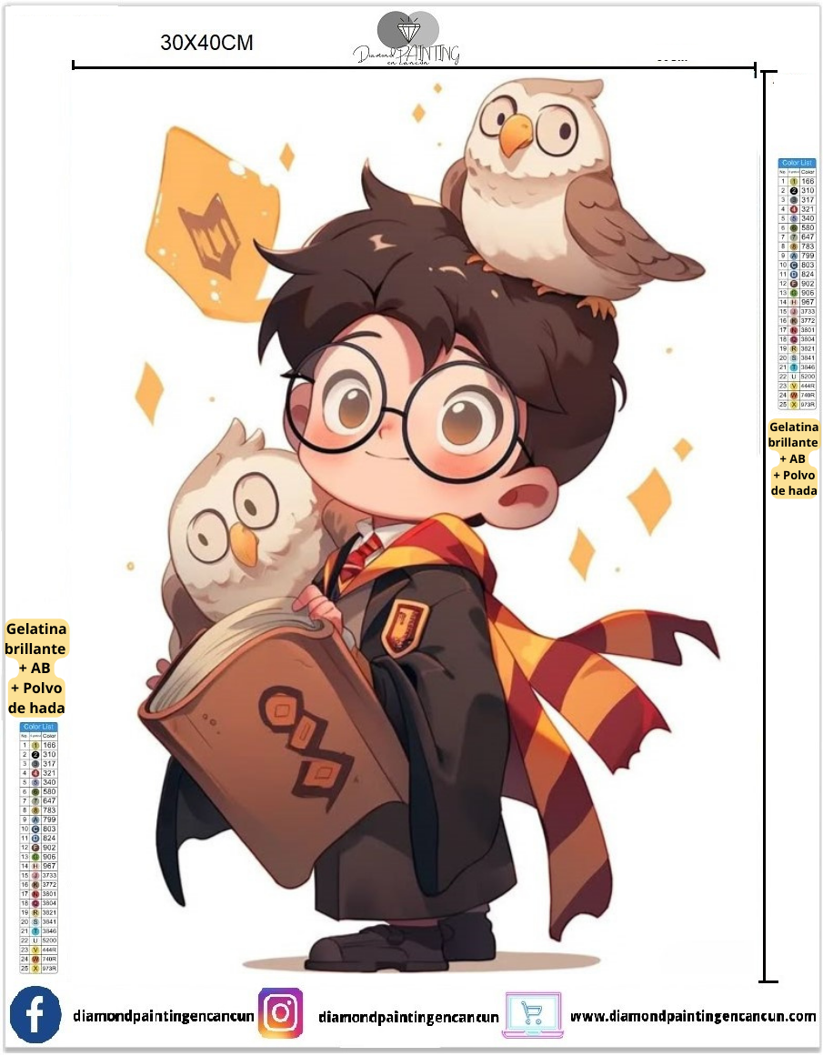Harry Potter 30 x 40 contiene Diamante gelatina brillante en la oscuridad, ab y polvo de hada