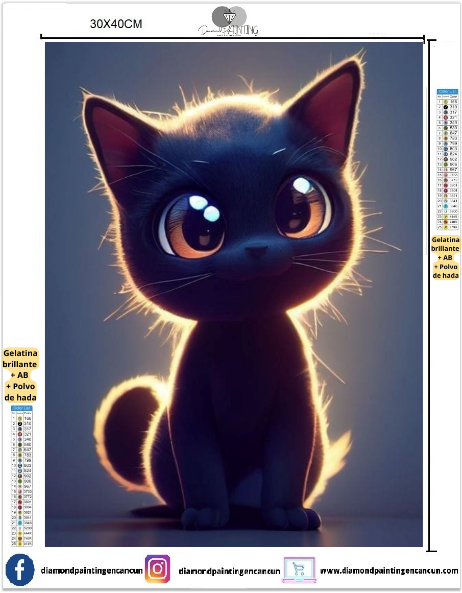 Gatito 30 x 40cm contiene DIAMANTES GELATINA, AB Y POLVO DE HADA