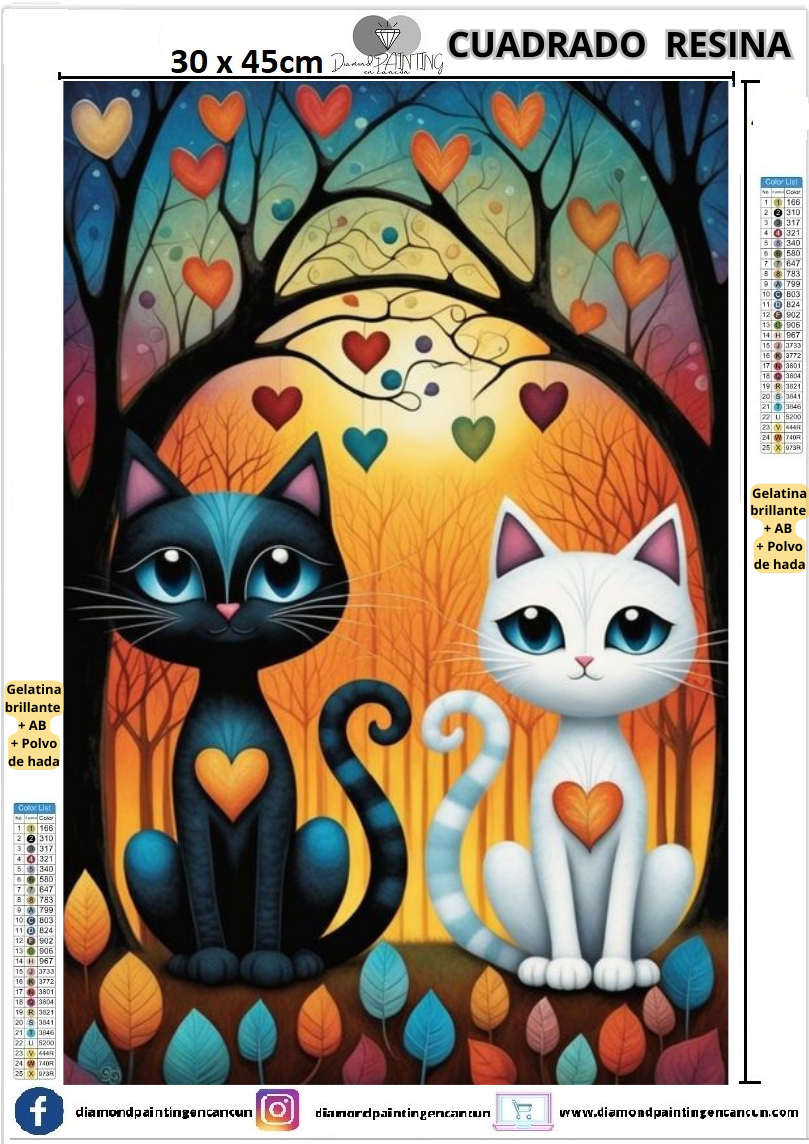 Gatitos 30 x 45 Contiene DIAMANTES DE RESINA: GELATINA BRILLANTE EN LA OSCURIDAD, AB Y POLVO DE HADA