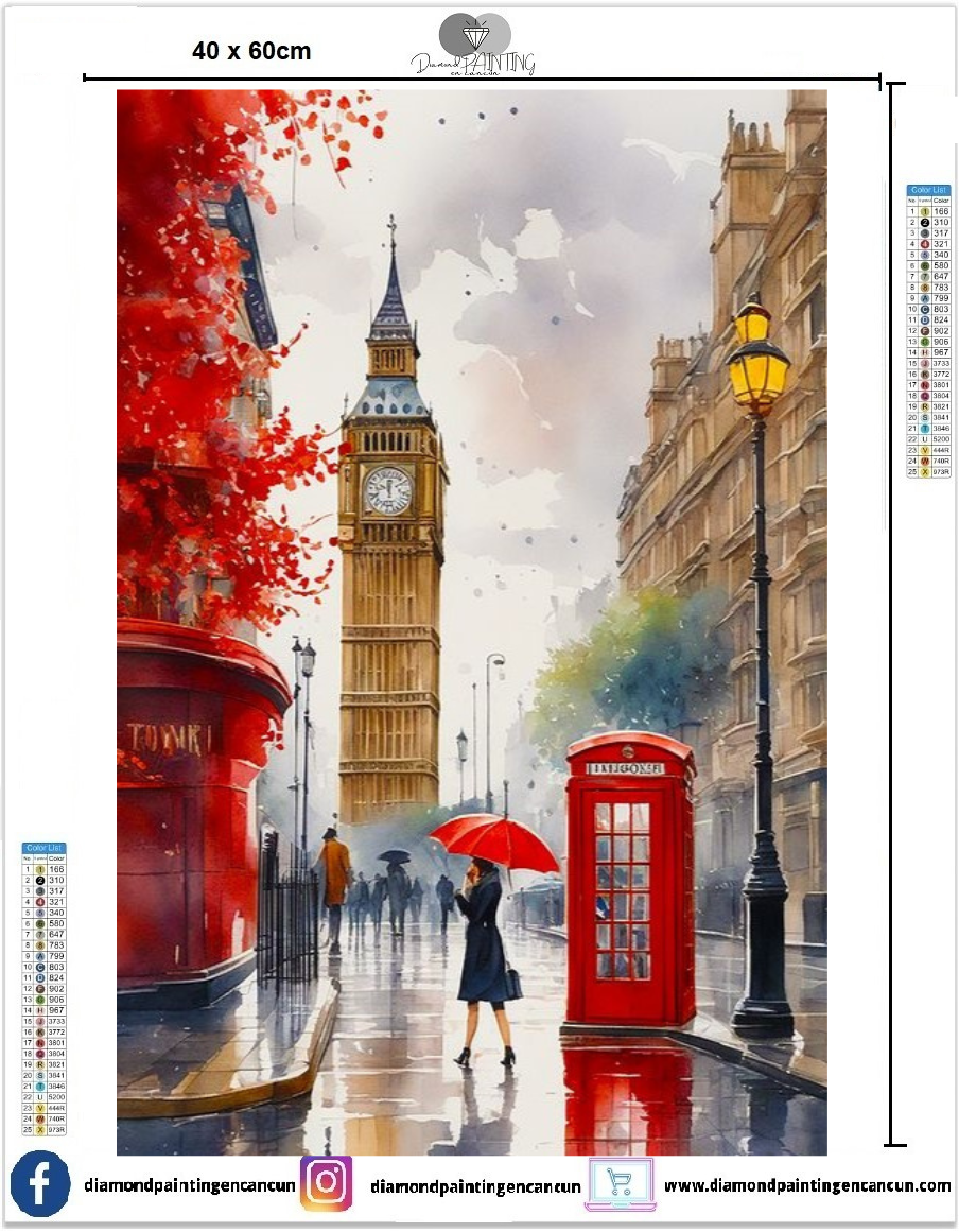 Big Ben 40 x 60cm contiene Diamante gelatina brillante en la oscuridad, ab y polvo de hada
