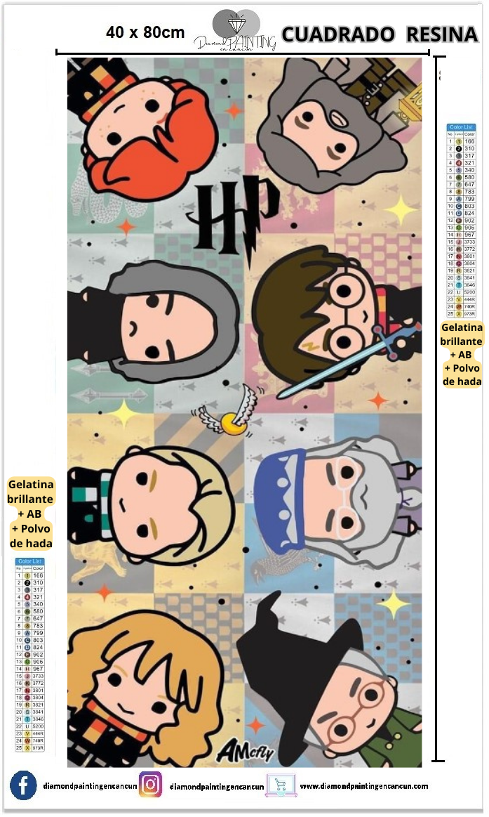 Harry 40 x 80cm Contiene DIAMANTES DE RESINA: GELATINA BRILLANTE EN LA OSCURIDAD, AB Y POLVO DE HADA
