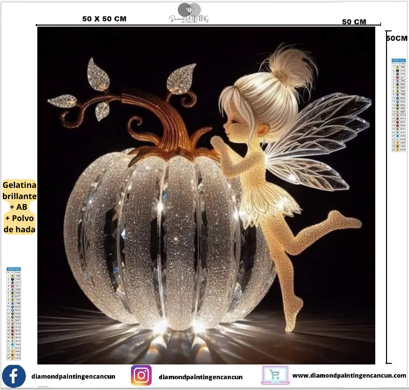 Hada con calabaza 50 x 50 contiene Diamante gelatina brillante en la oscuridad, ab y polvo de hada