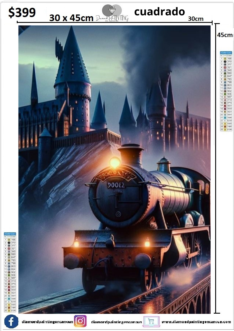 Expreso de Hogwarts CUADRADO 30 x 45 contiene DIAMANTES AB Y POLVO DE HADA