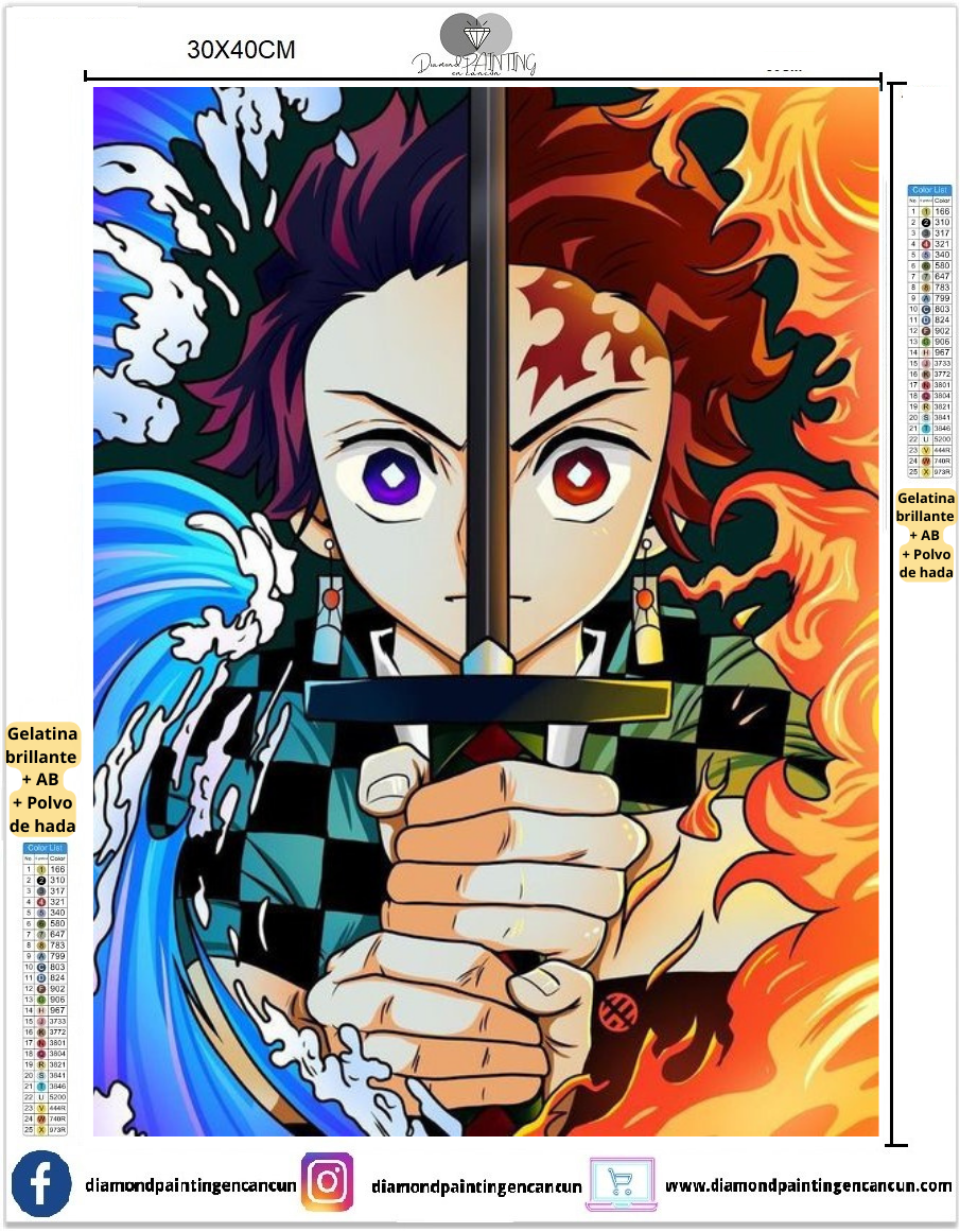 Demon Slayer 30 x 40cm contiene DIAMANTE GELATINA BRILLANTE EN LA OSCURIDAD, AB Y POLVO DE HADA