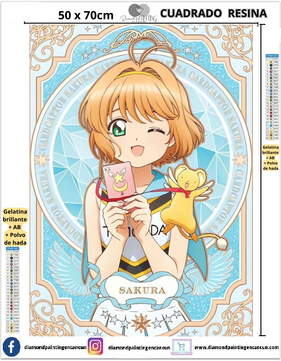 Sakura 50 x 70 Contiene DIAMANTES DE RESINA: GELATINA BRILLANTE EN LA OSCURIDAD, AB Y POLVO DE HADA