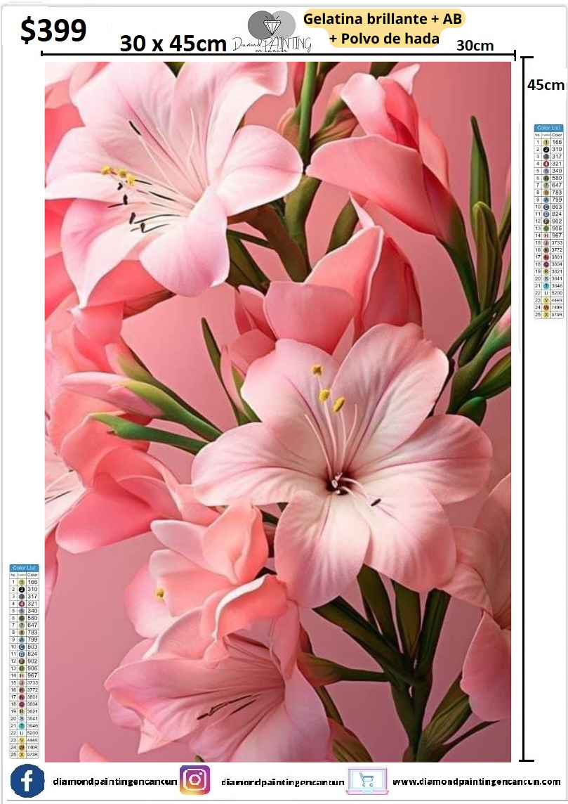 Flores rosas 30 x 45 contiene Diamante ab y polvo de hada