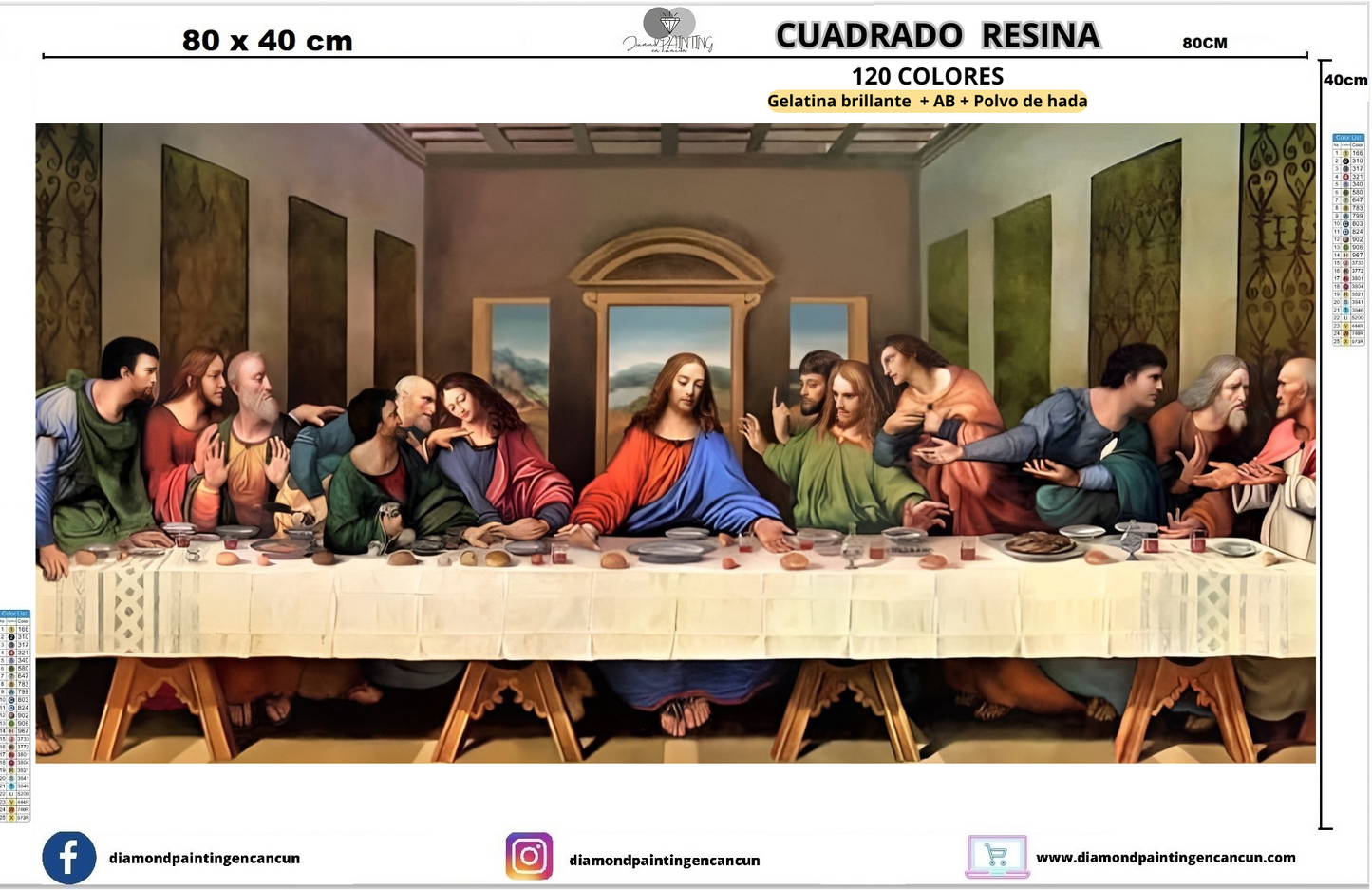 Última cena 40 x 80 Contiene 120 DIAMANTES DE RESINA: GELATINA BRILLANTE EN LA OSCURIDAD, AB Y POLVO DE HADA