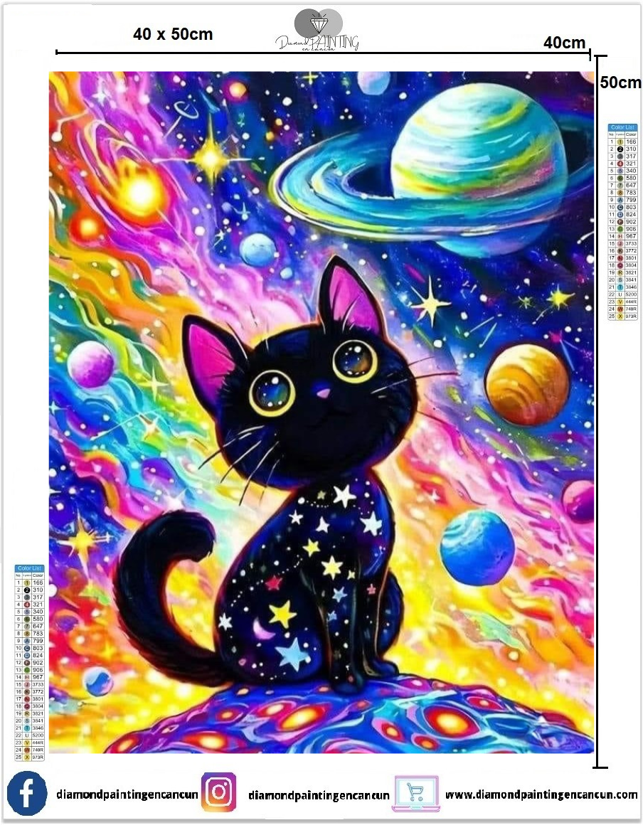 Gatito con planetas 40 x 50