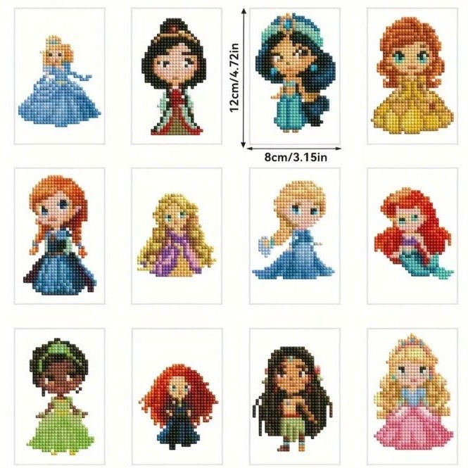 Princesas Lienzos pequeños 12 x 8cm 12 piezas