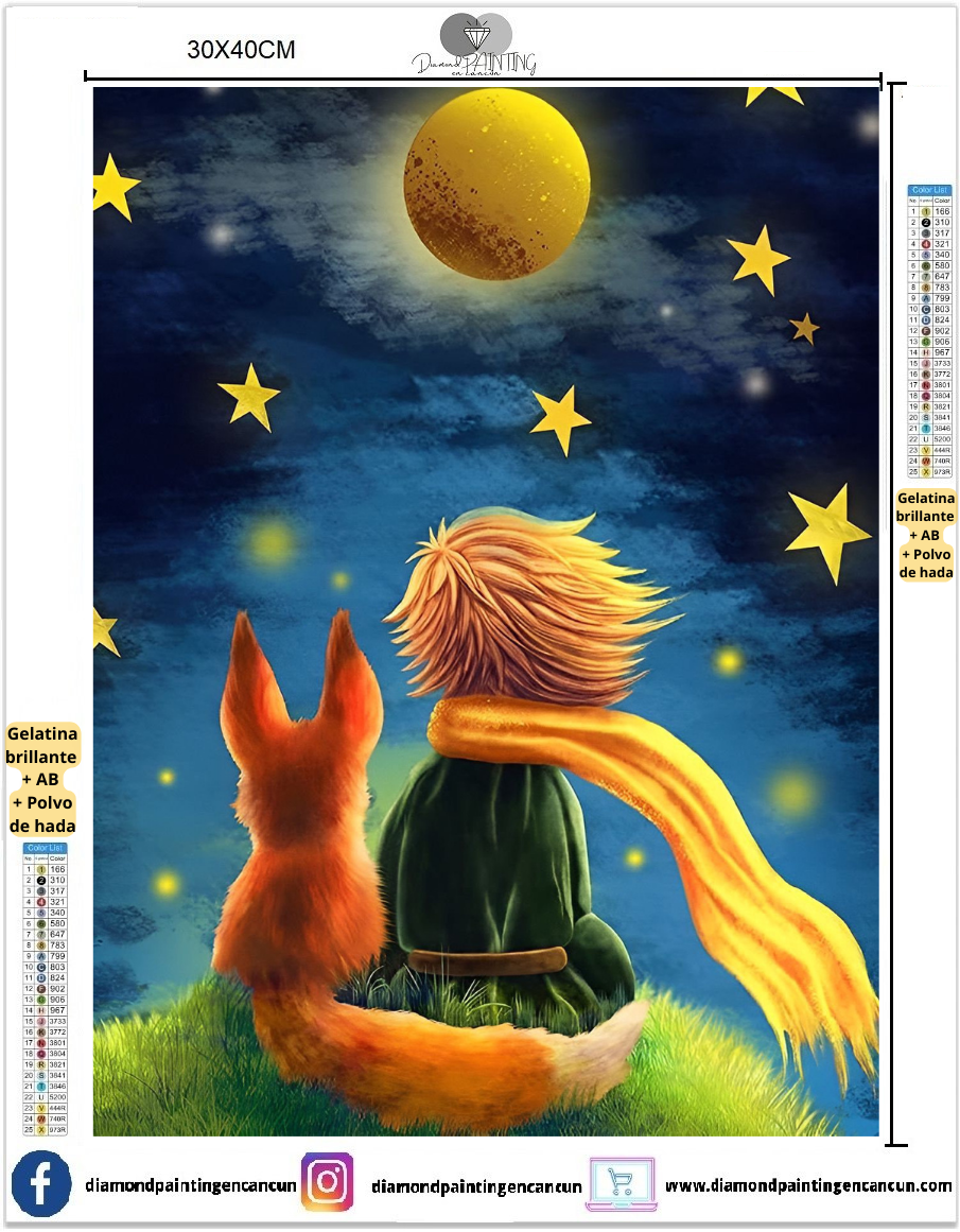 Principito 30 x 40 contiene DIAMANTE GELATINA BRILLANTE EN LA OSCURIDAD, AB Y POLVO DE HADA