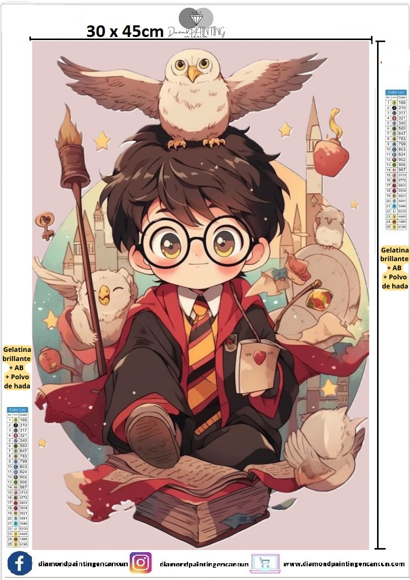Harry Potter 30 x 45cm contiene DIAMANTES GELATINA BRILLANTE EN LA OSCURIDAD, AB Y POLVO DE HADA
