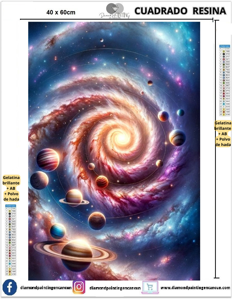 Nebulosa 40 x 60 Contiene DIAMANTES DE RESINA: GELATINA BRILLANTE EN LA OSCURIDAD, AB Y POLVO DE HADA