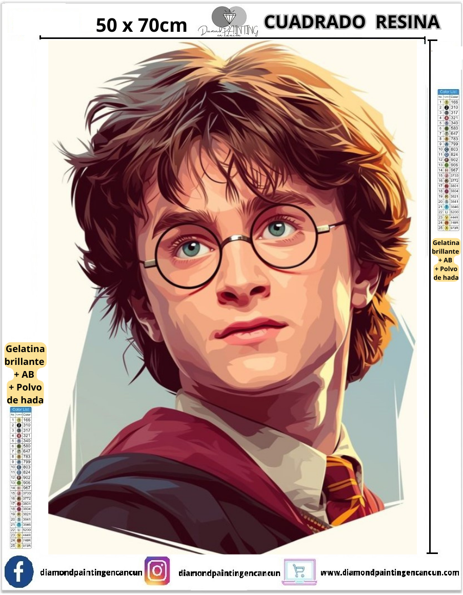 Harry Potter 50 x 70 Contiene DIAMANTES DE RESINA: GELATINA BRILLANTE EN LA OSCURIDAD, AB Y POLVO DE HADA