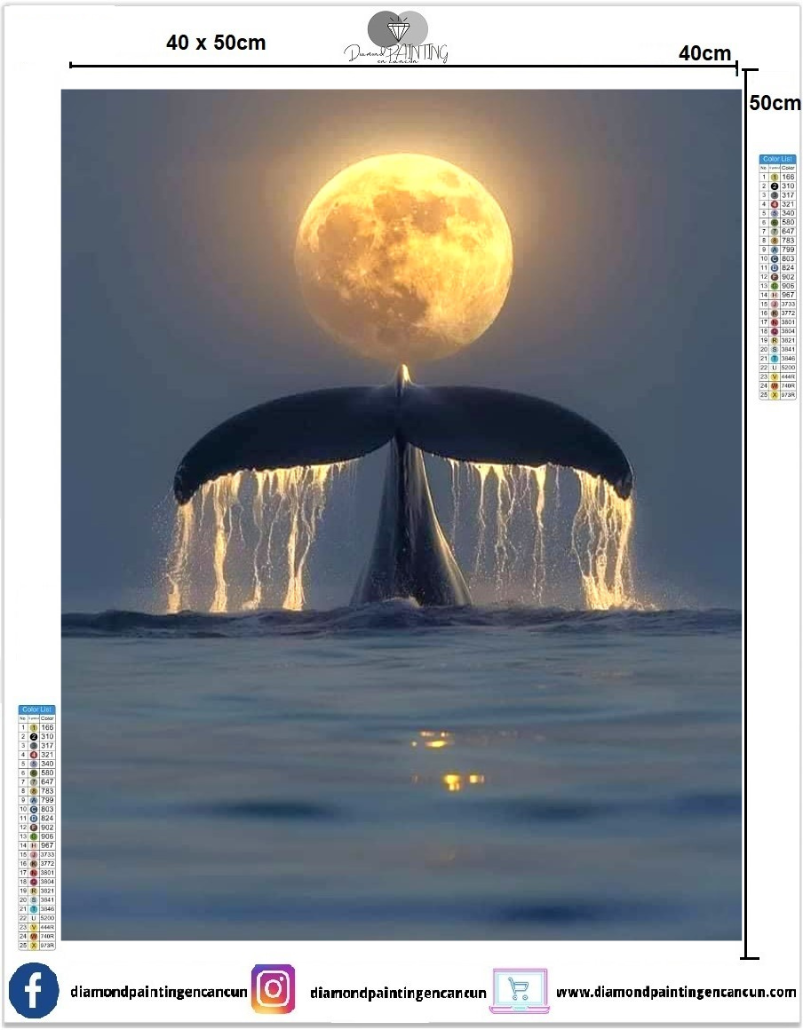 Ballena 40 x 50 contiene Diamante gelatina brillante en la oscuridad, ab y polvo de hada