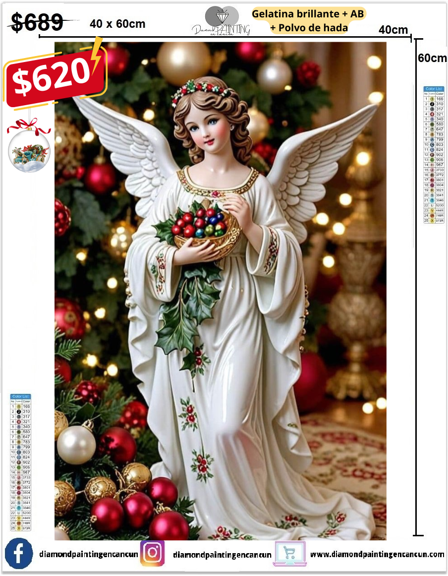 Angel navideño 40 x 60 contiene Diamante gelatina brillante en la oscuridad, ab y polvo de hada