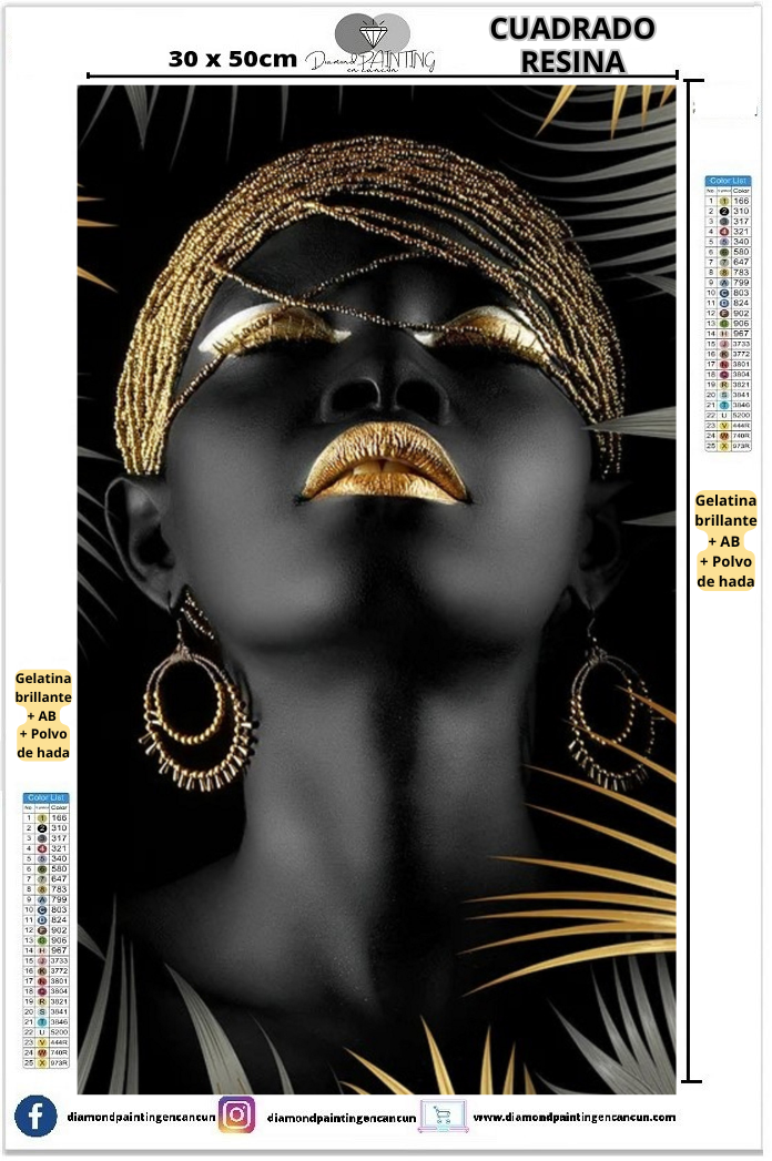 Africana 30 x 50cm Contiene DIAMANTES DE RESINA: GELATINA BRILLANTE EN LA OSCURIDAD, AB Y POLVO DE HADA