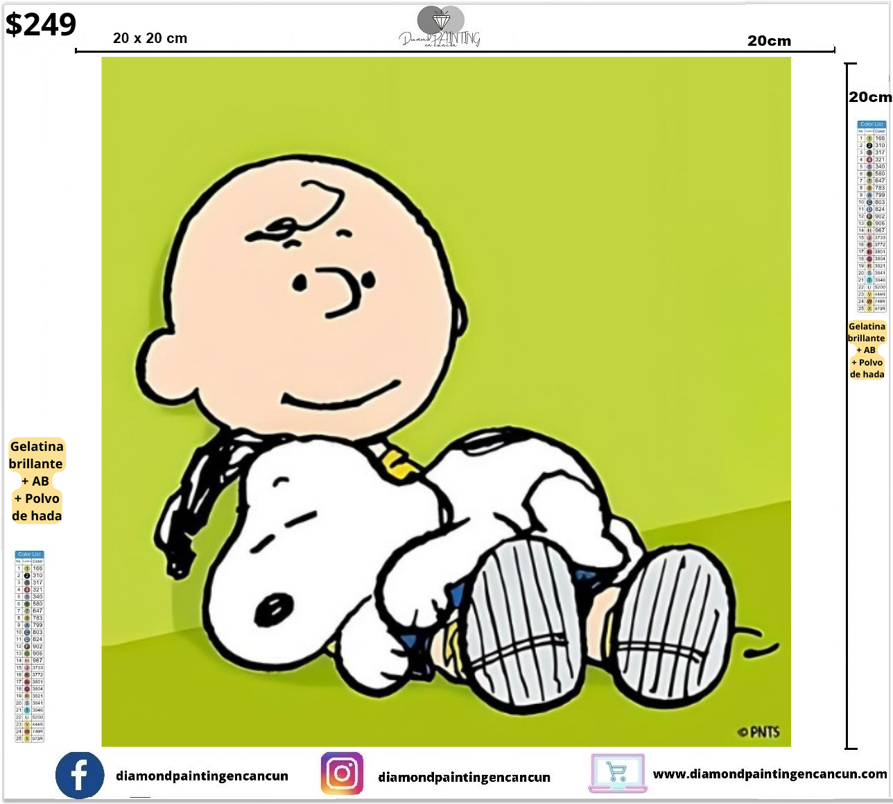 Snoopy 2 20 x 20 contiene DIAMANTES GELATINA, AB Y POLVO DE HADA
