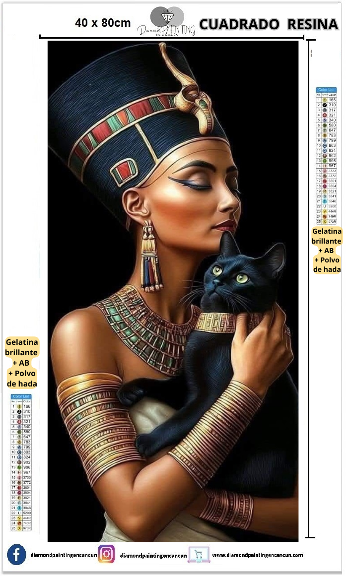 Egipcia 40 x 80 Contiene DIAMANTES DE RESINA: GELATINA BRILLANTE EN LA OSCURIDAD, AB Y POLVO DE HADA