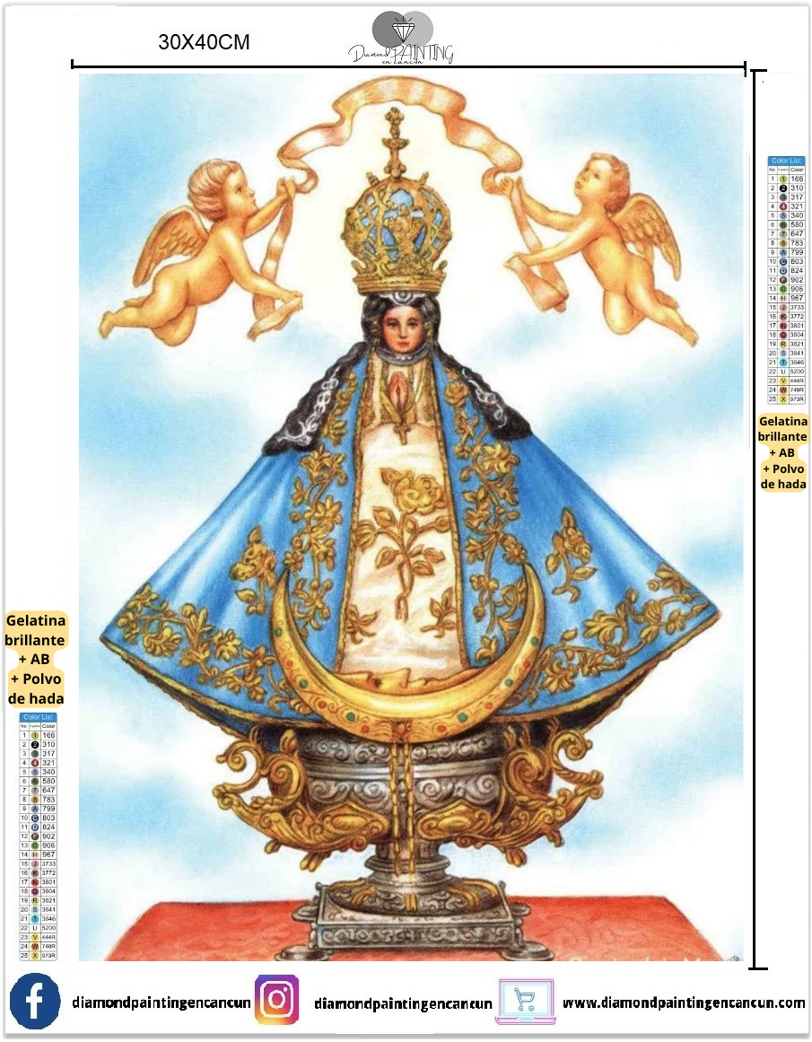 Virgen San Juan de los lagos 30 x 40 contiene DIAMANTE AB Y POLVO DE HADA