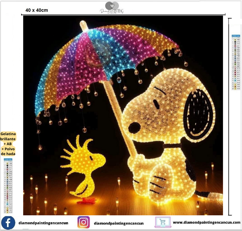 Snoopy 40 x 40 contiene Diamante gelatina brillante en la oscuridad, ab y polvo de hada
