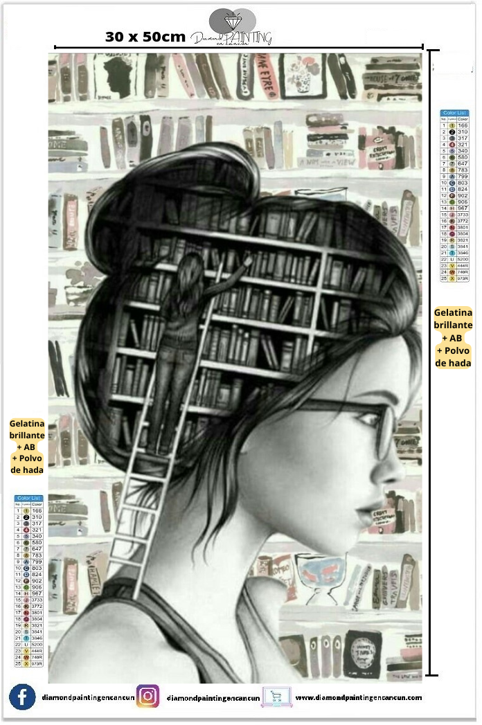 Chica lectura 30 x 50 contiene DIAMANTES GELATINA BRILLANTE EN LA OSCURIDAD, AB Y POLVO DE HADA