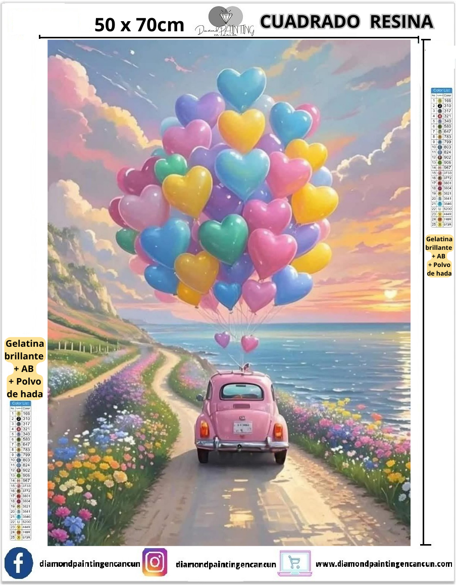 Paisaje corazones 50 x 70 Contiene DIAMANTES DE RESINA: GELATINA BRILLANTE EN LA OSCURIDAD, AB Y POLVO DE HADA