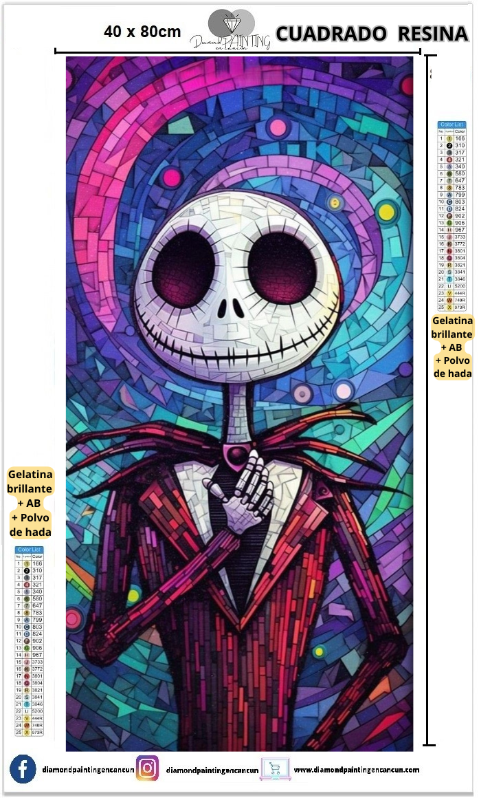 Jack 40 x 80 Contiene DIAMANTES DE RESINA: GELATINA BRILLANTE EN LA OSCURIDAD, AB Y POLVO DE HADA
