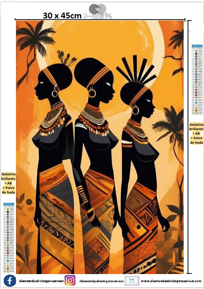 Arte africano 30 x 45 contiene Diamante gelatina brillante en la oscuridad, ab y polvo de hada