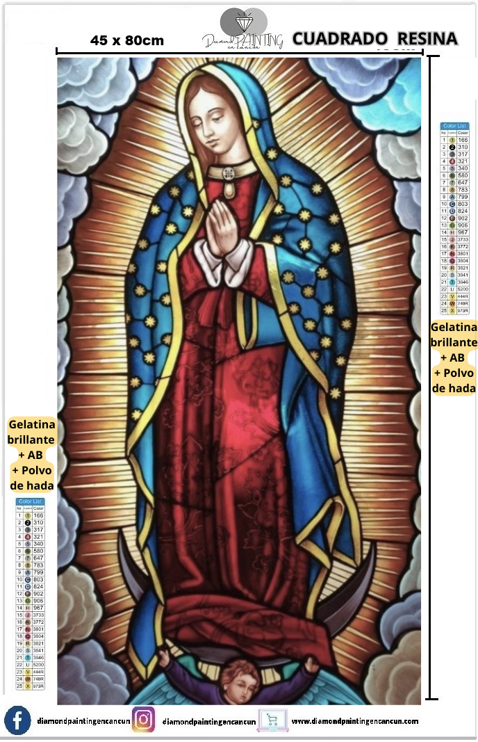 Virgen 45 x 80 Contiene DIAMANTES DE RESINA: GELATINA BRILLANTE EN LA OSCURIDAD, AB Y POLVO DE HADA