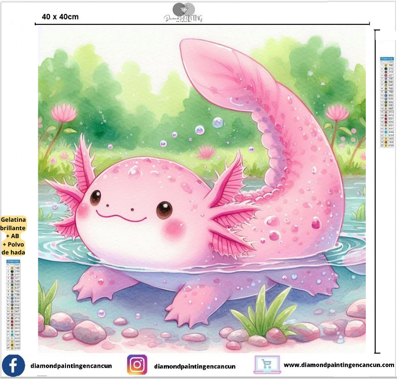 Ajolote 40 x 40 contiene Diamante gelatina brillante en la oscuridad, ab y polvo de hada