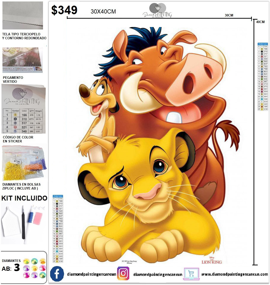 Rey León 30 x 40 incluye DIAMANTES AB