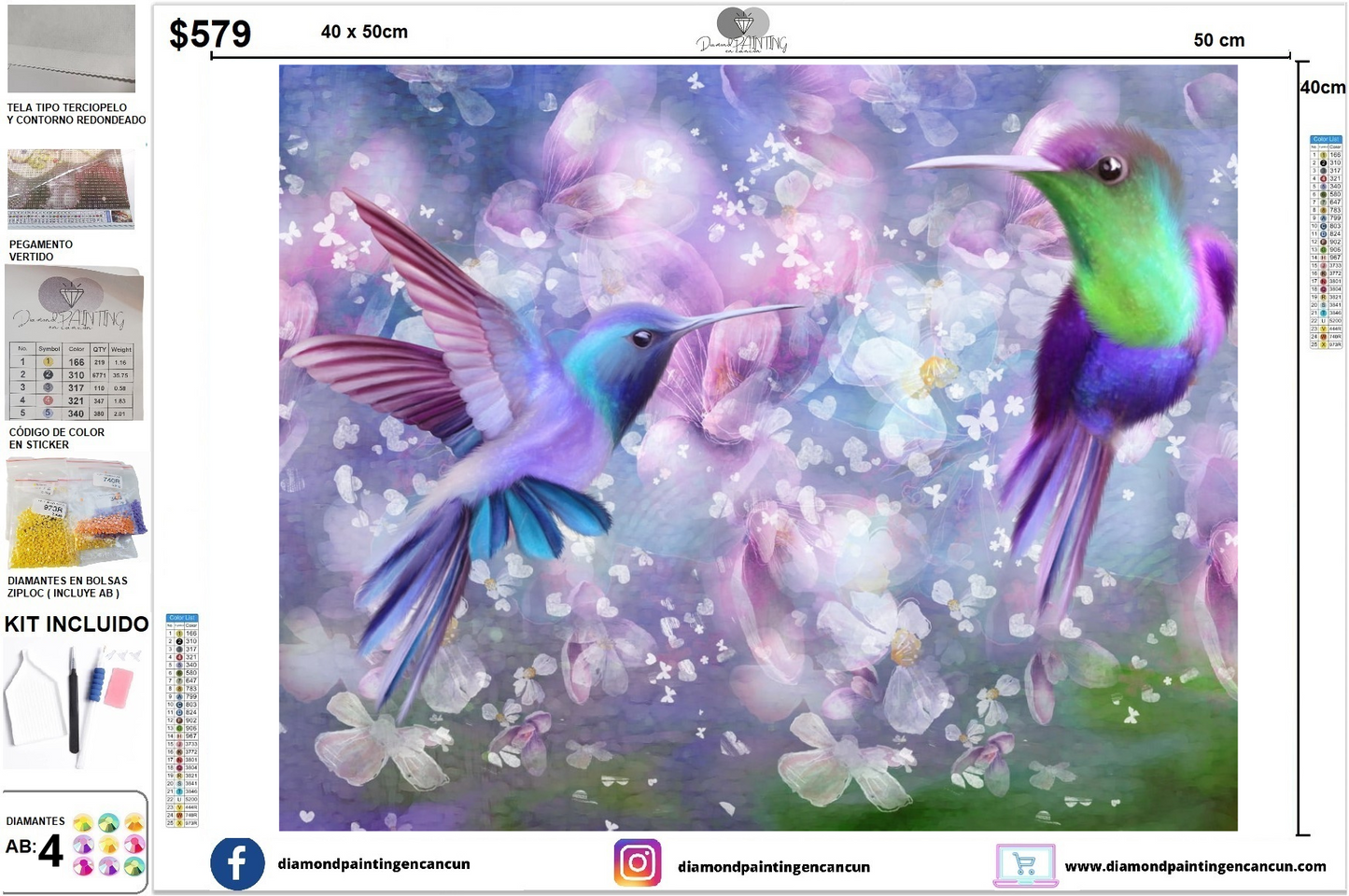 Colibríes 40 x 50 incluye DIAMANTES AB