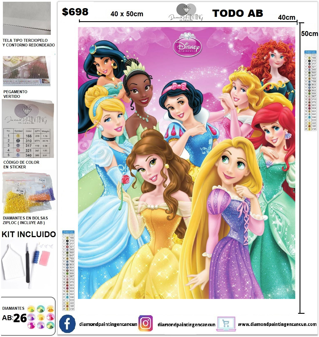 Princesas 40 x 50 TODO AB (26 Colores AB)
