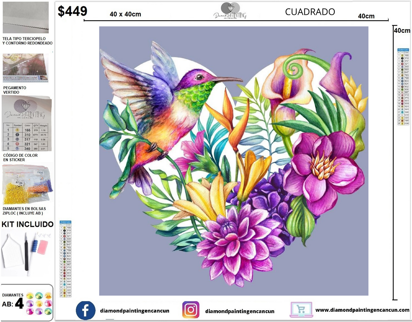 Colibrí 40 x 40 incluye DIAMANTES AB
