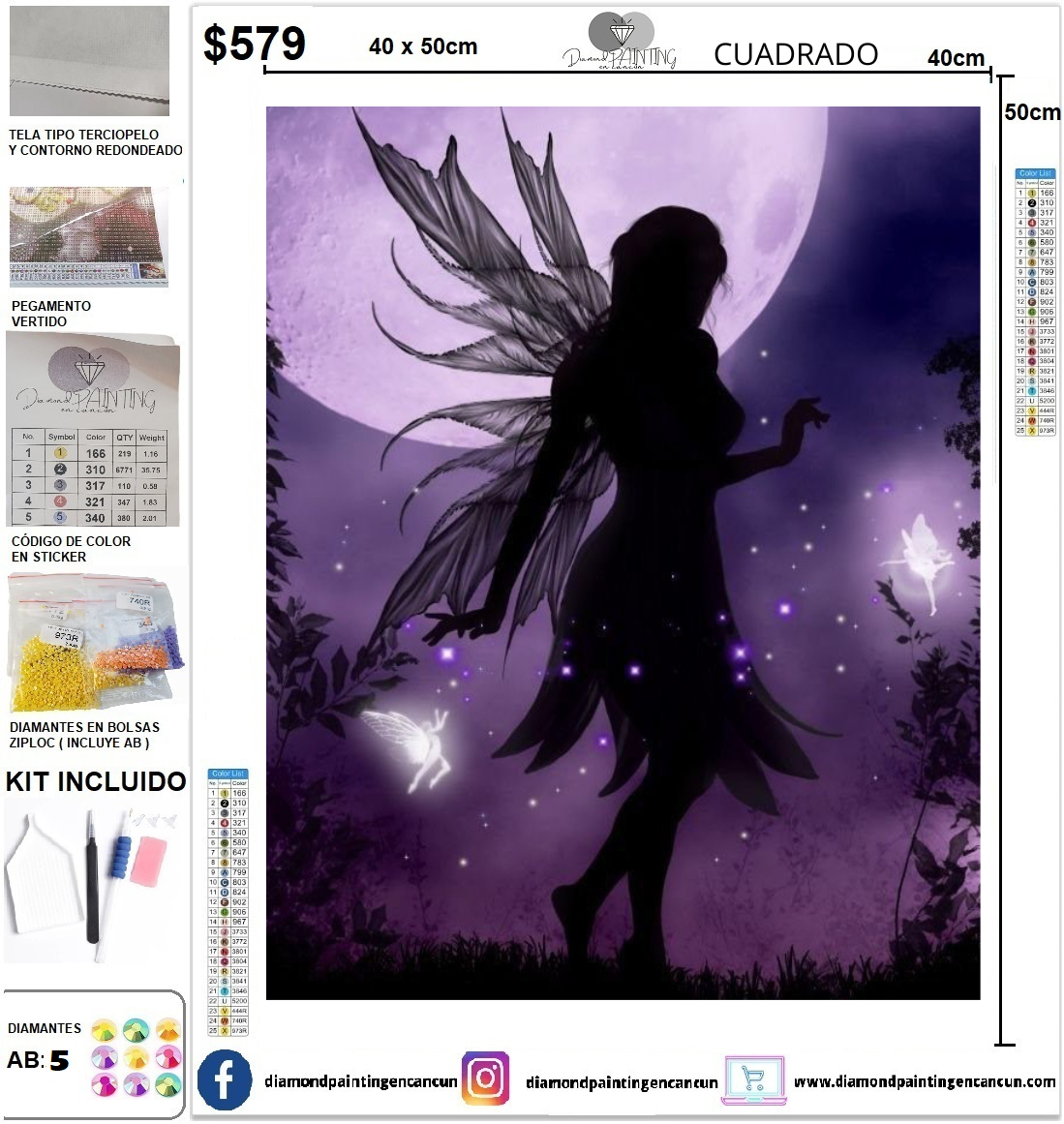 Hadas con luna 40 x 50 incluye DIAMANTES AB