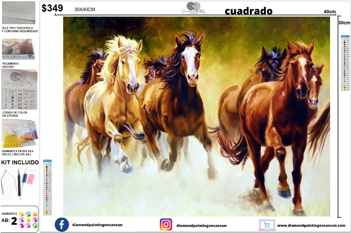 Caballos 30 x 40 incluye DIAMANTES AB