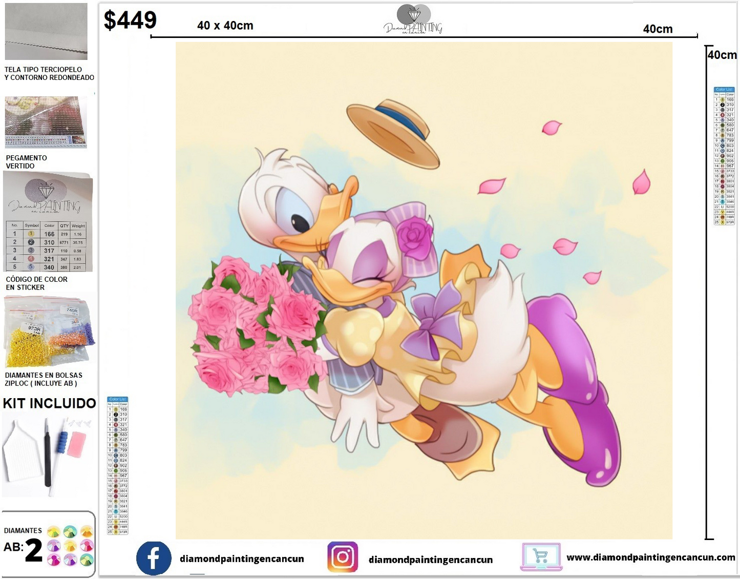 Pato Donald y Daisy 40 x 40 incluye DIAMANTES AB