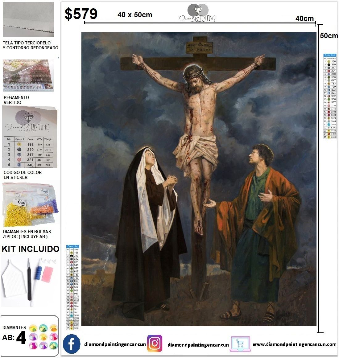 Jesús en la cruz 40 x 50 incluye DIAMANTES AB