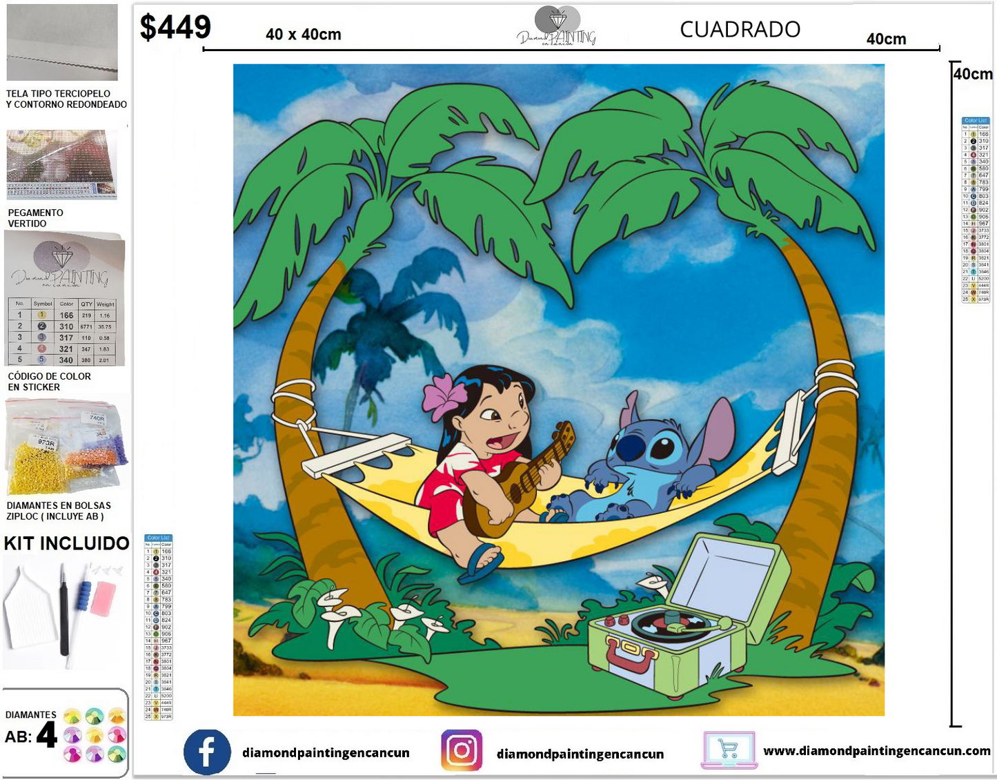 Lilo & Stitch 40 x 40 incluye DIAMANTES AB