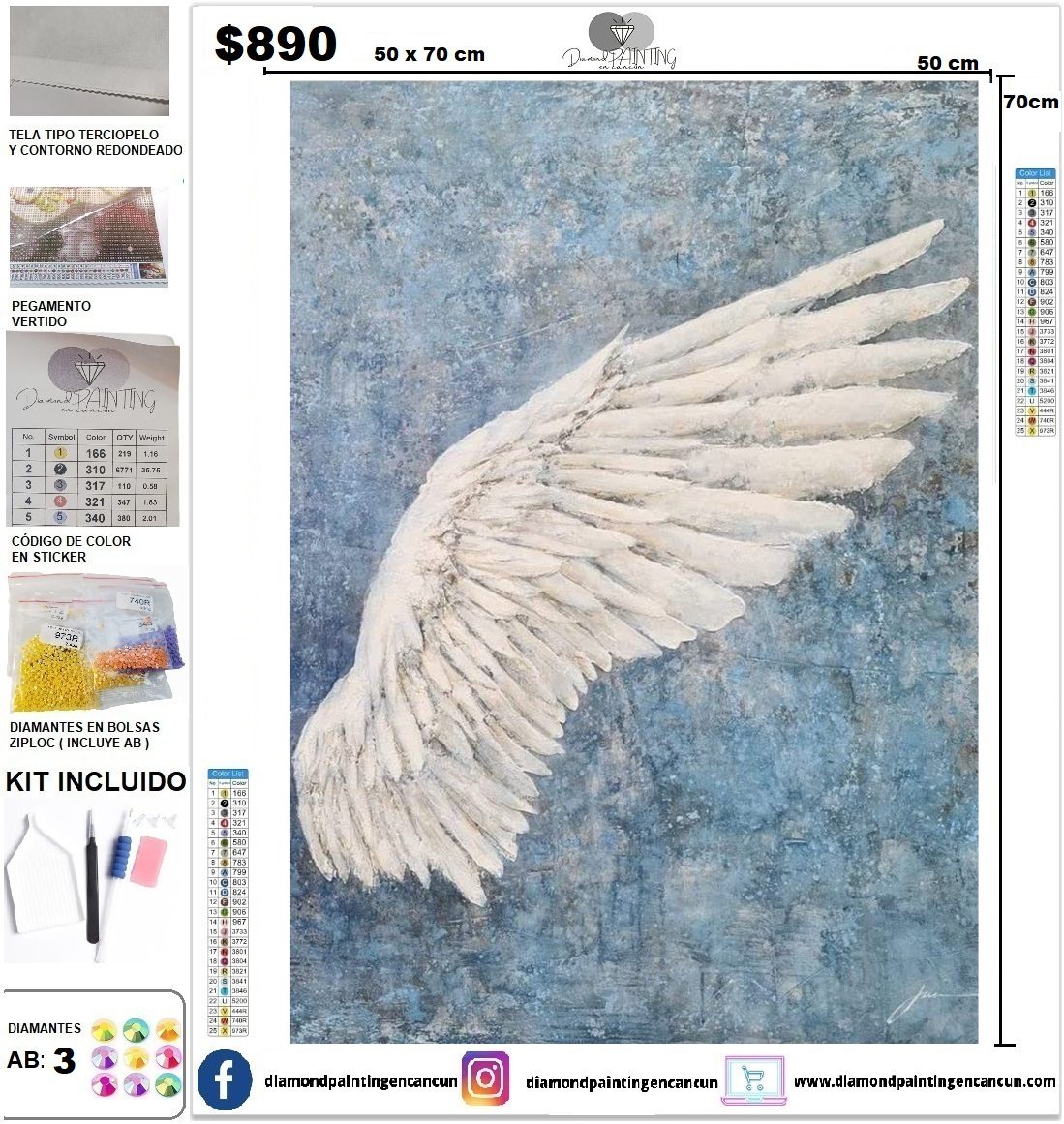 Set de Alas 50 x 70 (2 piezas) incluye DIAMANTES AB