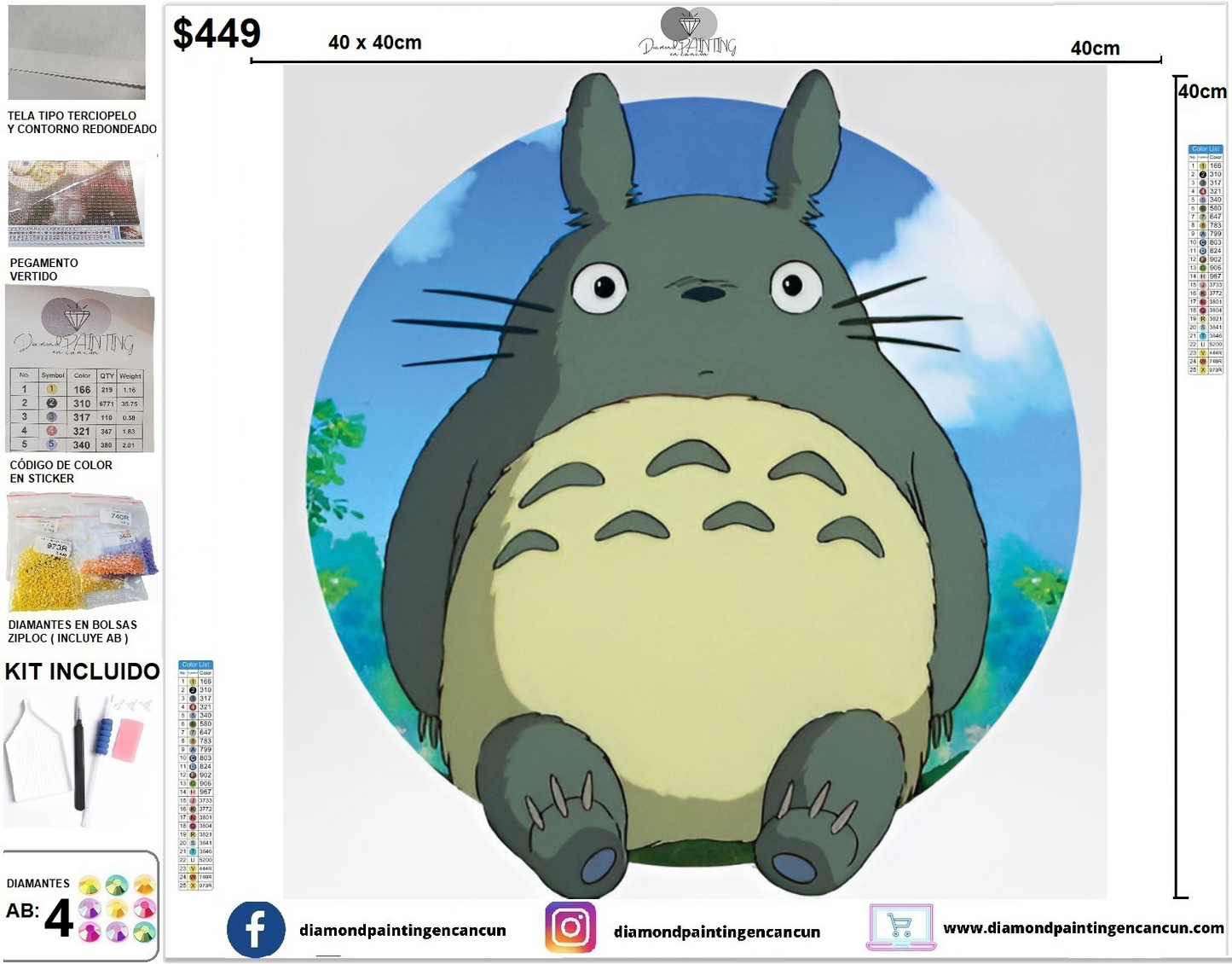 Totoro 40 x 40 incluye DIAMANTES AB Y POLVO DE HADA