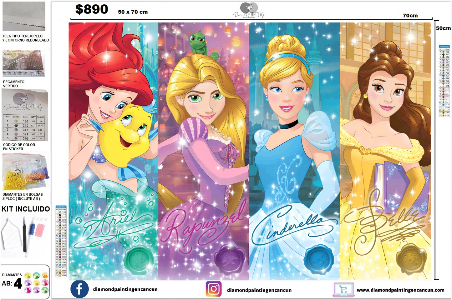 Princesas 4 50 x 70 contiene DIAMANTES AB