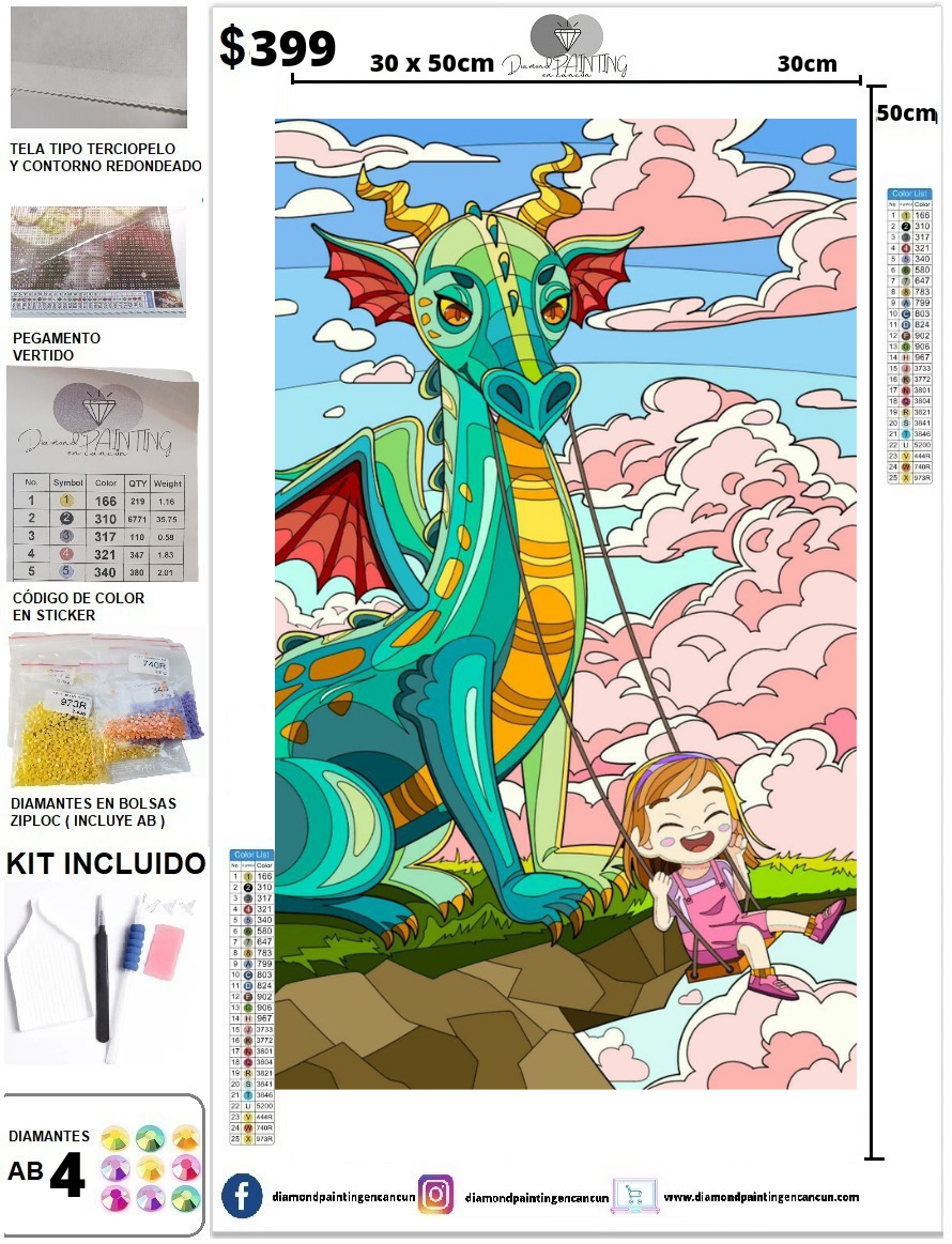 Dragón 30 x 50 (4 diamantes AB)